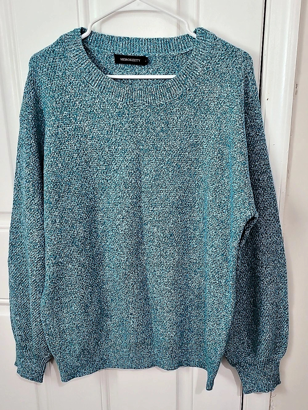 MEROKEETY  Green Crew Neck Sweater